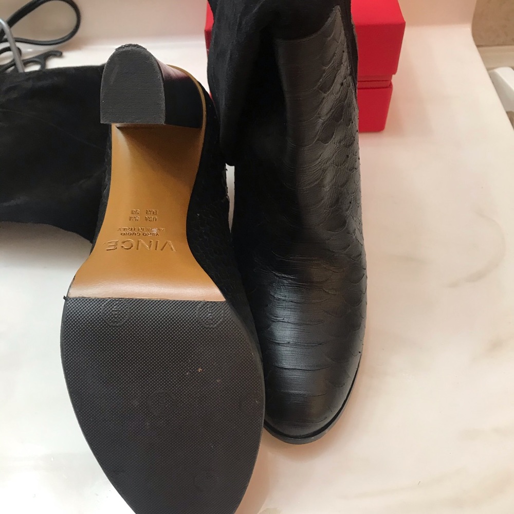 Vince Leather Black Python Heeled Boots - image 6